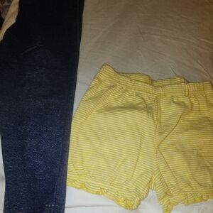 Sz 12-18 Months Carter's Yellow & White Striped Ruffle Hem Shorts & Blue Legging